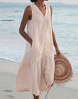 Barbara™ - Mouwloze Midi-jurk met Knoopsluiting