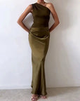 Anita™ - Elegante Geplooide Maxi Feestjurk met Eén Schouder