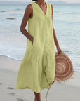 Barbara™ - Mouwloze Midi-jurk met Knoopsluiting