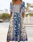 Janine™ | Jurk met Bohemian Print en Ronde Halslijn