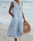 Barbara™ - Mouwloze Midi-jurk met Knoopsluiting