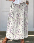 Retro Bloemenprint Rok met Elastische Tailleband en Zakken