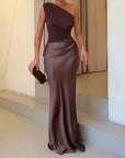 Anita™ - Elegante Geplooide Maxi Feestjurk met Eén Schouder