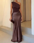 Anita™ - Elegante Geplooide Maxi Feestjurk met Eén Schouder