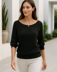 Laura | Casual Trui met 3/4 Mouwen en Ronde Hals