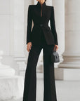 Vina | Dames Tweedelig Pak Set Lange Blazer & Wijde Pantalon