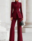Vina | Dames Tweedelig Pak Set Lange Blazer & Wijde Pantalon
