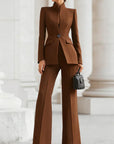 Vina | Dames Tweedelig Pak Set Lange Blazer & Wijde Pantalon
