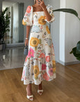 FABLE | ROMANTISCHE BLOEMEN MIDI JURK MET POFMOUWEN