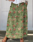 Retro Bloemenprint Rok met Elastische Tailleband en Zakken