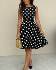 1950's Pin Up Bettie Page Polka Dot Print Uitlopende Jurk