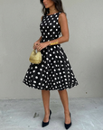 1950's Pin Up Bettie Page Polka Dot Print Uitlopende Jurk