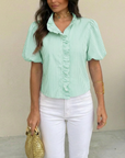 Brooklyn Gestreepte Top – Elegante Pofmouwen & Ruches