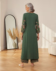 Jade | Dames Bloemenprint Tweedelige Set Lange Top & Wijde Broek — back view