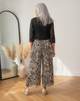 Geplisseerde Broek met Abstract Luipaardprint - Beige Cappuccino Zwart — back view