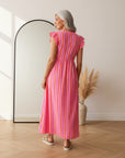 Leonora Mousseline Jurk - Strepen/Roze/Oranje — back view