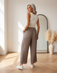 Geplisseerde Broek met Binnenbroek - Taupe — back view