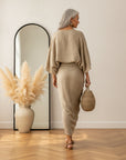 Katoenen Linnen Tweedelige Set met Lange Rok — back view