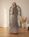Willow | Dames Bloemen Maxi Jurk met Longline Vest Set — back view