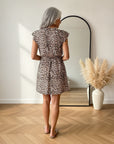 Luchtig Leopard Jurk met Korte Mouwen - Beige Bruin Zwart — back view