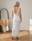 Elegante Maxi Jurk met Zilveren Pailletten - Wit Zilver — back view
