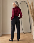 Elegante Satijnen Blouse met Lange Mouwen — back view
