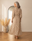 Luchtige Mousseline Jurk met Luipaardprint - Beige — back view
