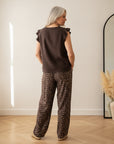 Katoenen Mousseline Top met V-Hals - Chocoladebruin — back view