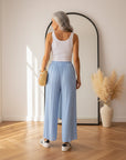 Geplisseerde Broek met Viscose Binnenbroek - Lichtblauw — back view