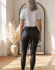 Lederlook Legging Zwart Hoge Taille - Figuurvormend & Comfortabel — back view