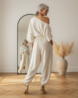 Linnen Set Off-Shoulder Top met Broek — back view