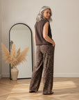 Zachte Katoenen Musselin Broek met Leopardprint - Bruin/Mocca — back view