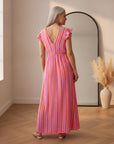 Pianosa Stripes Maxi Jurk met Musselin - Roze/Oranje — back view