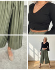 Geplisseerde Broek met Binnenbroek / Khaki — details