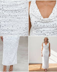 Elegante Maxi Jurk met Zilveren Pailletten - Wit Zilver — details
