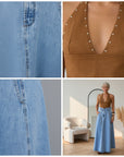 Hoge Taille Denim Rok met Riem — details