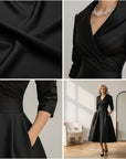 Vintage Satijnen Midi Jurk met Gedrapeerde Kraag — details