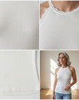 Elegant Viscose Top met Golfrand - Wit — details