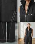 Mouwloze Tuinbroek met Witte Zoom — details