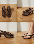 Elegante Flip Flop Sandaal met Hak - Bruin — details