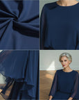 Elegant Chiffon Tweedelig Set met Ruches - Marineblauw — details