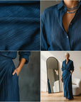 Elegante Donkerblauwe Blouse & Lange Rok Set — details