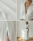 Linnen Maxi Jurk met Reverskraag en Lange Mouwen — details