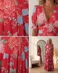 Minelda - Elegante Bloemen V-hals Jurk met Zakken