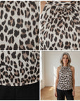 Mouwloos Top met Strikdetail - Luipaardprint - Crème/Zwart/Bruin — details