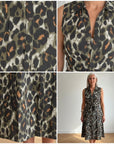 Mouwloze Blousejurk met Knopenrij en Riem - Khaki, Zwart, Cappuccino — details
