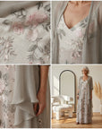Willow | Dames Bloemen Maxi Jurk met Longline Vest Set — details