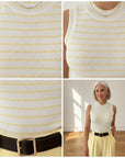 Cara Stripes Elegant Gebreid Top van Viscose - Wit/Geel — details