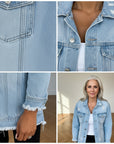 Lange Jeansjacke met Used Details - Lichtblauw — details