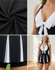 Dames Badpak Plus Size – Elegant & Figuurvormend, Zwart-Wit, Met Strik Voor Strand & Zwembad — details